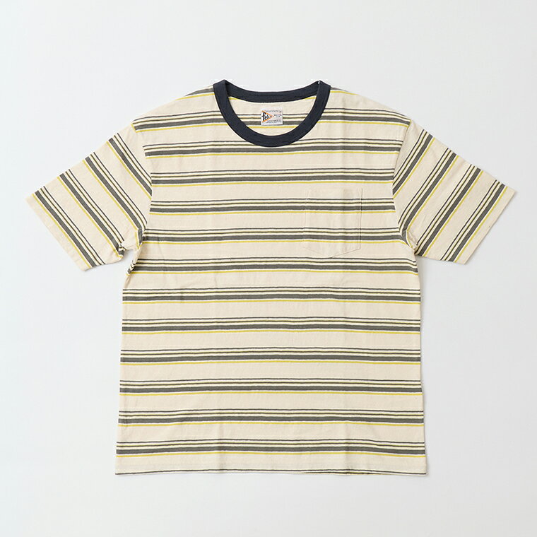 Rakuten - 【対象ボーダーTシャツ2枚購入でノベルティプレゼント】FELCO (フェルコ) S/S CREW POCKET TEE TICK TACK STRIPE - 103 NATURAL-GREY&YELLOW ストライプTシャツ メンズ