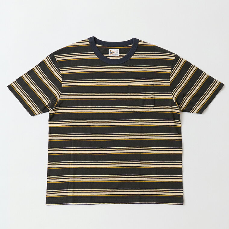 Rakuten - 【対象ボーダーTシャツ2枚購入でノベルティプレゼント】FELCO (フェルコ) S/S CREW POCKET TEE TICK TACK STRIPE - 108 CHARCOAL-NATURAL&MUSTARD ストライプTシャツ メンズ