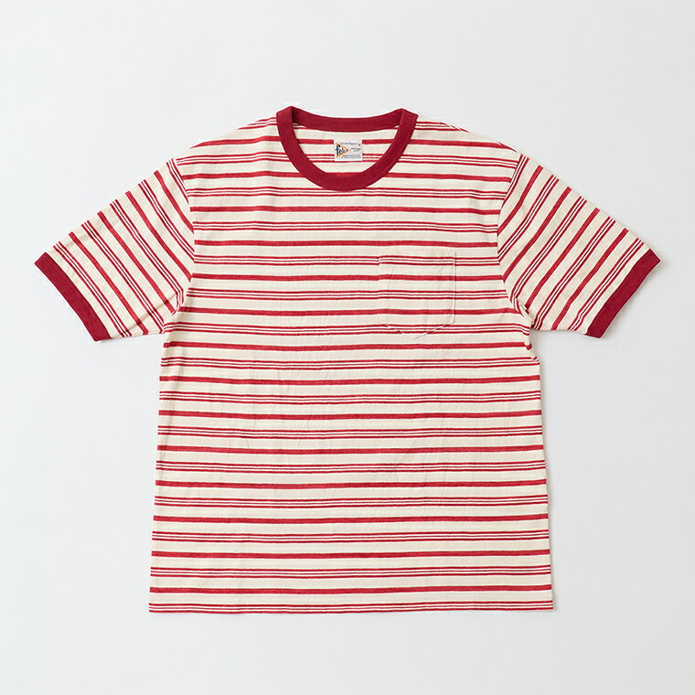 FELCO (フェルコ) S/S RINGER POCKET TEE RETEO SPEC STRIPE - 111 RED リンガーストライプTシャツ メンズ