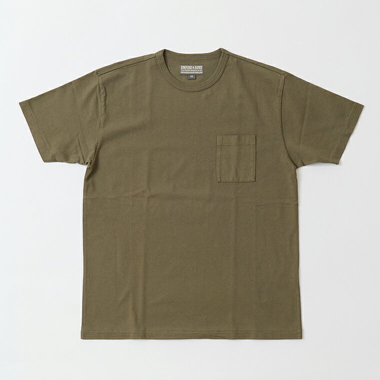 Rakuten - EMPIRE & SONS (エンパイア アンド サンズ) S/S CREW POCKET TEE US AMERICAN DRY JERSEY BLIND SINGLE STITCH - ARMY GREEN Tシャツ 無地 メンズ