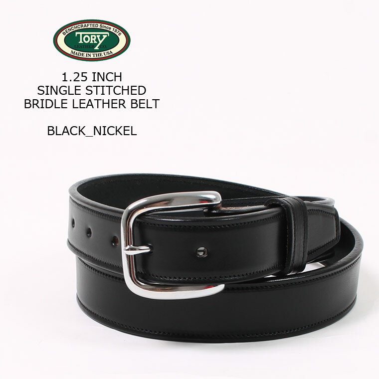 レザーベルト TORY LEATHER (トリーレザー) 1.25 INCH SINGLE STITCHED BRIDLE LEATHER BELT - BLACK_NICKEL レザーベルト メンズ