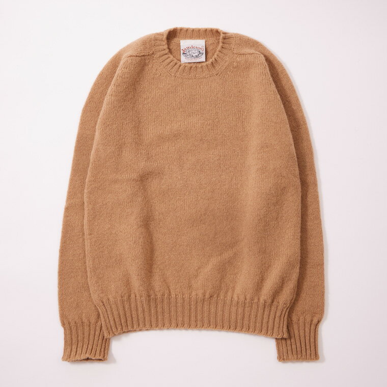 JAMIESON 039 S (ジャミーソンズ) SHETLAND PLAIN SADDLE SHOULDER CREW NECK ELBOW SUEDE PATCH - 337_OATMEAL_17_BROWN SUEDE