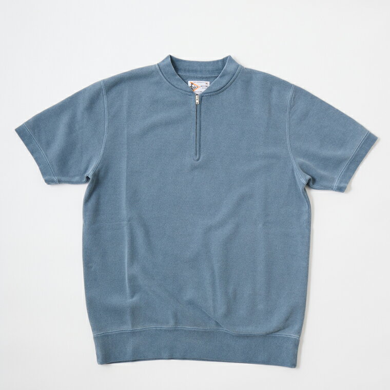 FELCO (フェルコ) S/S ZIP BASEBALL COLLAR SWEAT 10oz LT WEIGHT FRENCH TERRY - PG NAVY 半袖 ハーフジップ スウェット メンズ