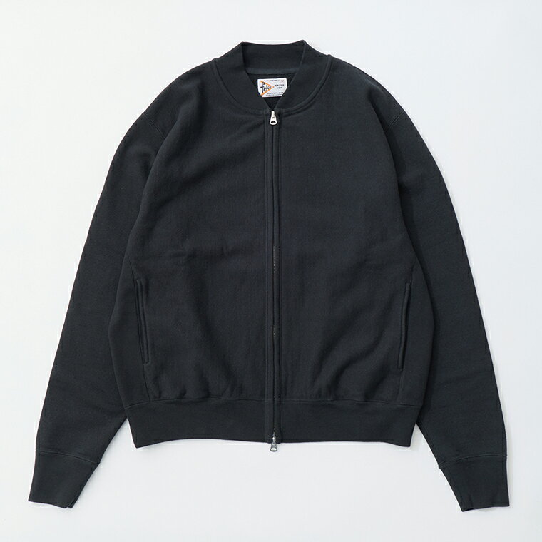 FELCO (フェルコ) CLASSIC FIT INVERSE WEAVE ZIP BASEBALL NECK SLASH POCKET 16oz HEAVY WEIGHT TERRY - BLACK ベースボールネック スウェットシャツ メンズ