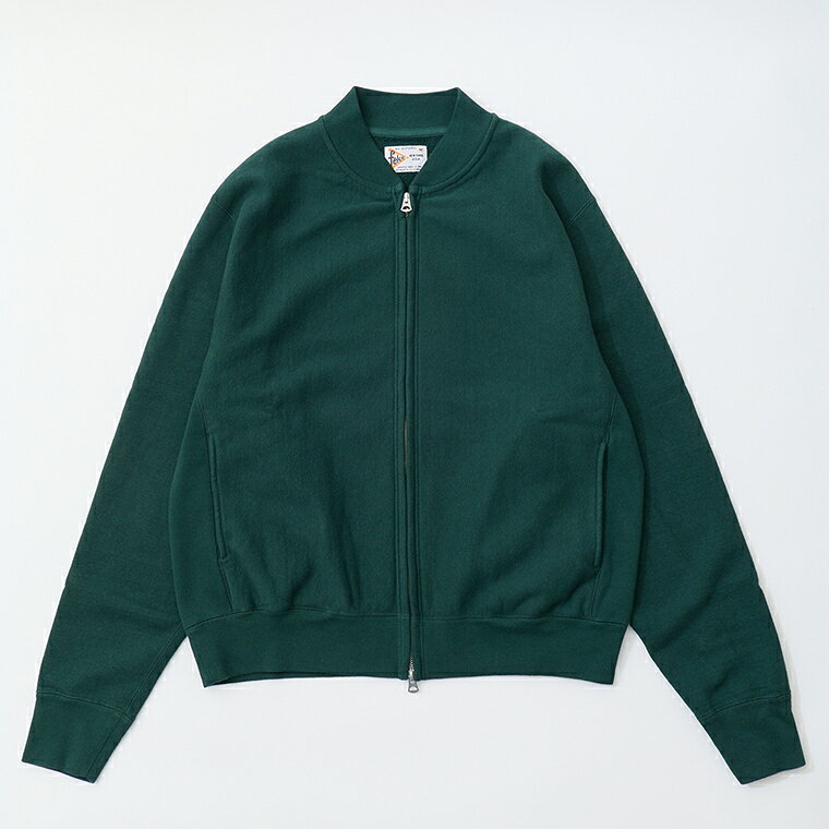 FELCO (フェルコ) CLASSIC FIT INVERSE WEAVE ZIP BASEBALL NECK SLASH POCKET 16oz HEAVY WEIGHT TERRY - FOREST GREEN ベースボールネック スウェットシャツ メンズ