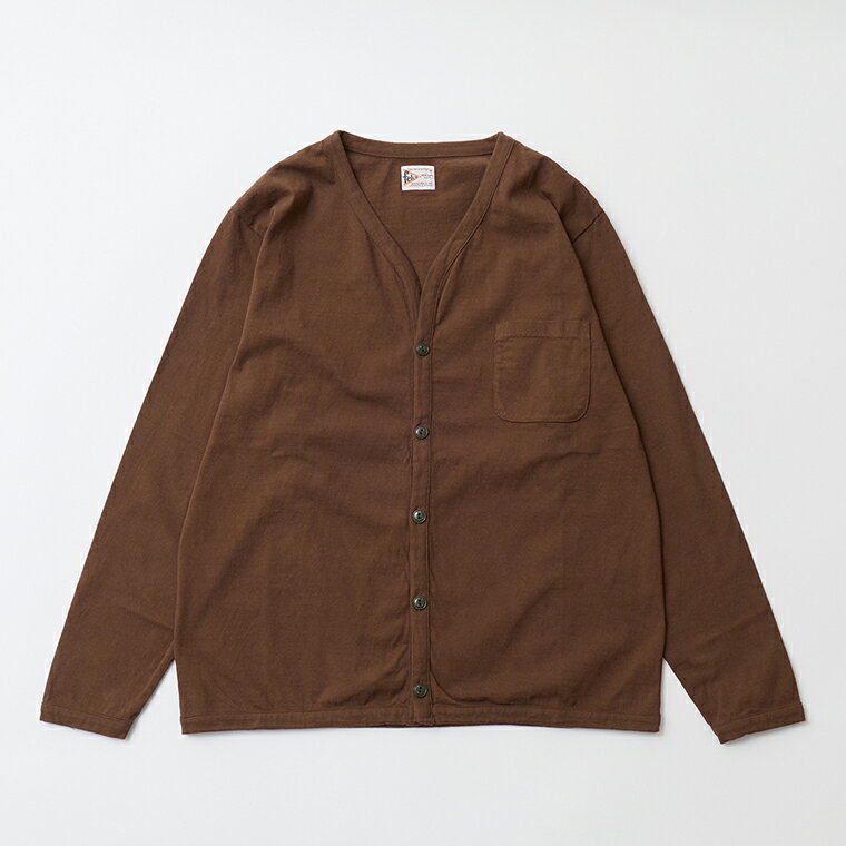 FELCO (フェルコ) L/S BINDER V NECK CARDIGAN W/POCKET 7oz 16SINGLE RUFFY JERSEY - D.BROWN カーディガン メンズ