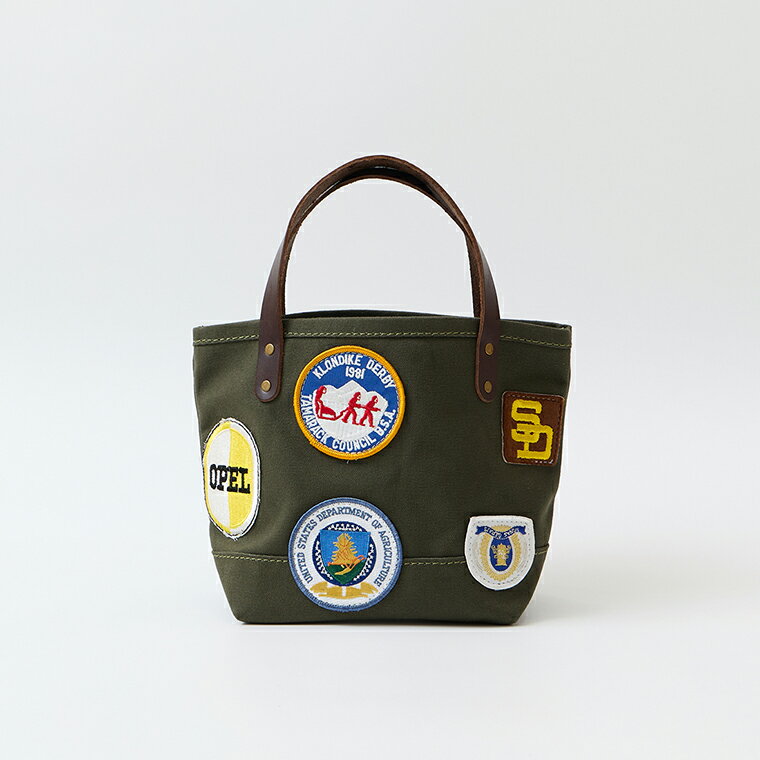 Rakuten - HERITAGE LEATHER (ヘリテイジレザー) MILITARY CANVAS MINI TOTE W_PATCHES - OLIVE_BROWN LEATHER 02 ミリタリーキャンバス ミニトートバッグ メンズ
