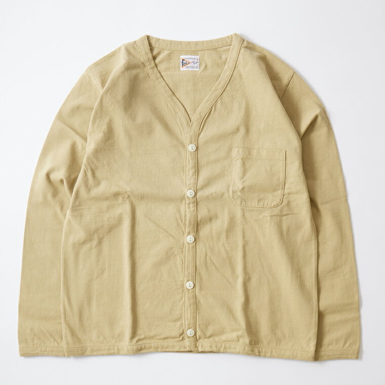 カーディガン メンズ（10000円程度） FELCO (フェルコ) L/S BINDER V NECK CARDIGAN W/POCKET 7oz 18SINGLE JERSEY - BEIGE カーディガン メンズ