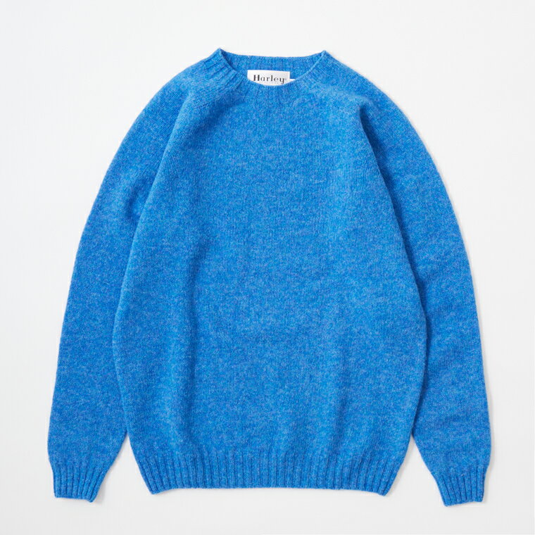 HARLEY OF SCOTLAND (ハーレーオブスコットランド) PURE NEW WOOL SADDLE SHOULDER CREW NECK SWEATER - COBALT クルーネック セーター ニット