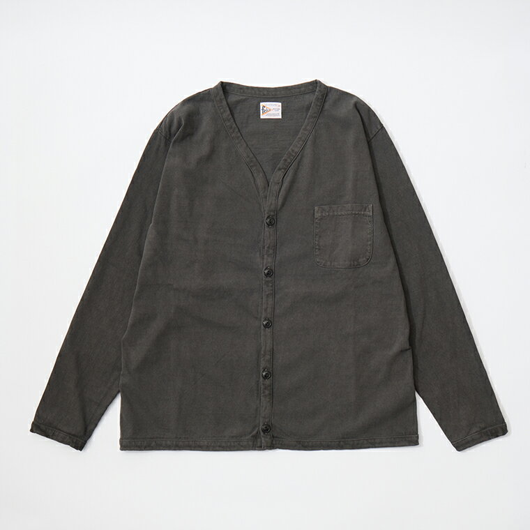 FELCO (フェルコ) L/S BINDER V NECK CARDIGAN W/POCKET 7oz 16SINGLE RUFFY JERSEY - PGR BLACK カー..