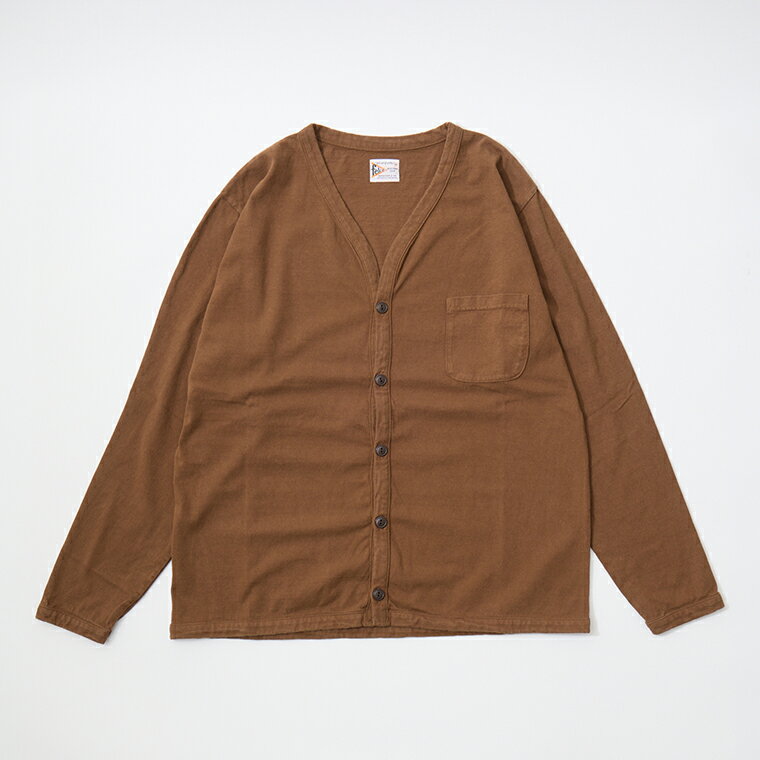 FELCO (フェルコ) L/S BINDER V NECK CARDIGAN W/POCKET 7oz 16SINGLE RUFFY JERSEY - BW BROWN カーデ..