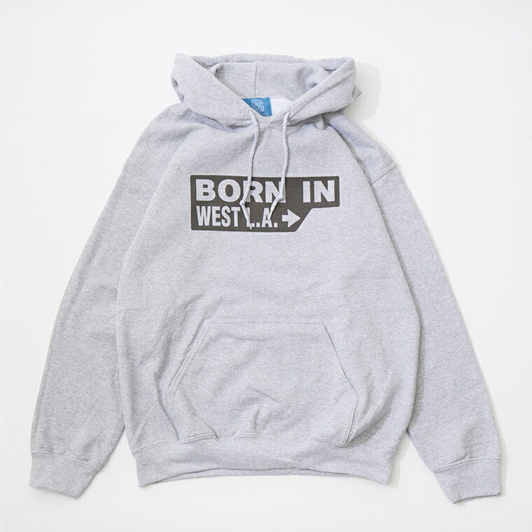CALIFOLKS (カリフォークス) US GILDAN HOODED PULLOVER SWEAT BORN IN WEST LA - GREY スウェット プルオーバーパーカー メンズ’