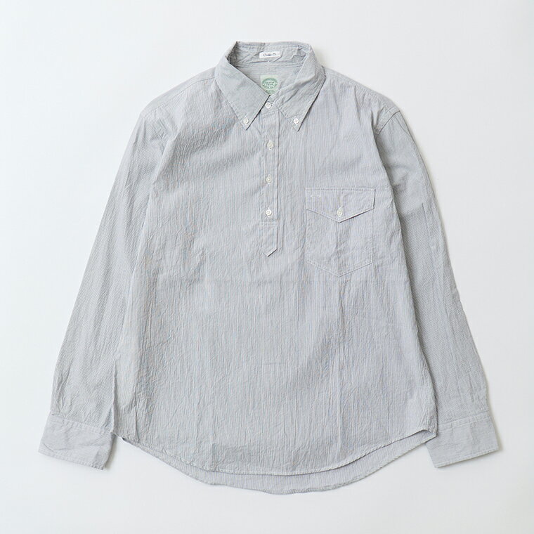 Rakuten - KEATON CHASE USA (キートンチェイスUSA) L/S CLASSIC FIT PULLOVER BD SHIRT CODE WEAVE STRIPE - NAVY_WHITE プルオーバーシャツ メンズ