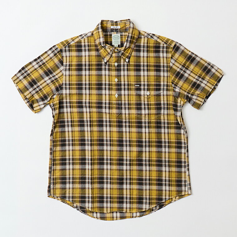 Button-Down Shirt - KEATON CHASE USA (キートンチェイスUSA) S/S CLASSIC FIT PULLOVER BD SHIRT COTTON LNEN MADRAS CHECK - YELLOW_WHITE_BROWN_BLACK 半袖 マドラスチェックシャツ メンズ’