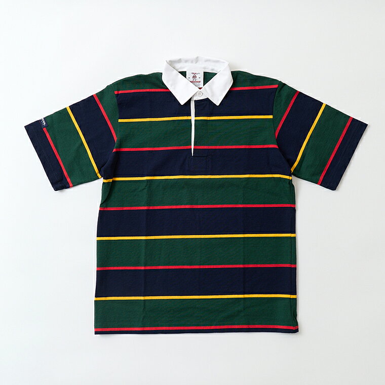 Rakuten - BARBARIAN (バーバリアン) S/S LIGHT WEIGHT RUGBY SHIRT - NAVY_GOLD_BOTTLE_RED ラガーシャツ メンズ