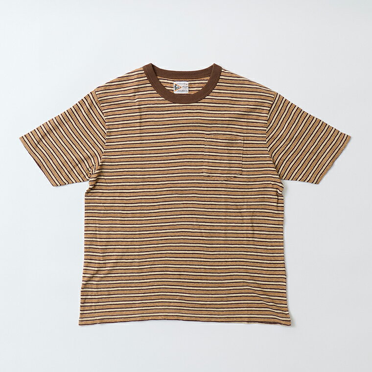 Rakuten - 【対象ボーダーTシャツ2枚購入でノベルティプレゼント】FELCO (フェルコ) S/S CREW POCKET TEE OLD PAPER STRIPE - 160 BROWN_BEIGE&ORANGE ストライプTシャツ メンズ