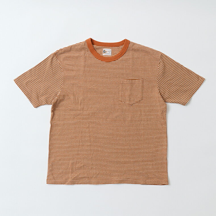 Rakuten - 【対象ボーダーTシャツ2枚購入でノベルティプレゼント】FELCO (フェルコ) S/S CREW POCKET TEE KAMOI STRIPE - 160 BROWN_ORANGE ストライプTシャツ メンズ