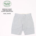 KEATON CHASE USA (キートンチェイスUSA) BERMUDA SHORT W/BUCKLE BACK SUPIMA SEERSUCKER - BLUE_WHITE ハーフパンツ メンズ