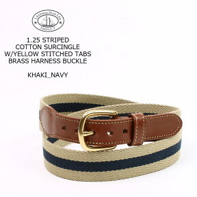 LEATHERMAN BELT (レザーマンベルト) 1.25 STRIPED COTTON SURCINGLE W/YELLOW STITCHED TABS BRASS HARNESS BUCKLE - KHAKI_NAVY ベルト メンズ