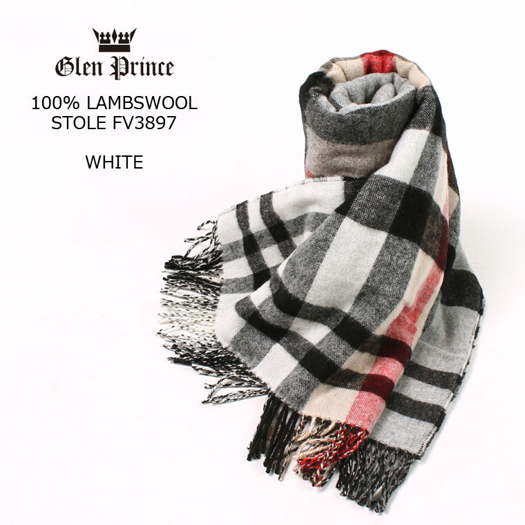 GLEN PRINCE (OvX) 100% LAMBSWOOL STOLE - FV3897 WHITEf