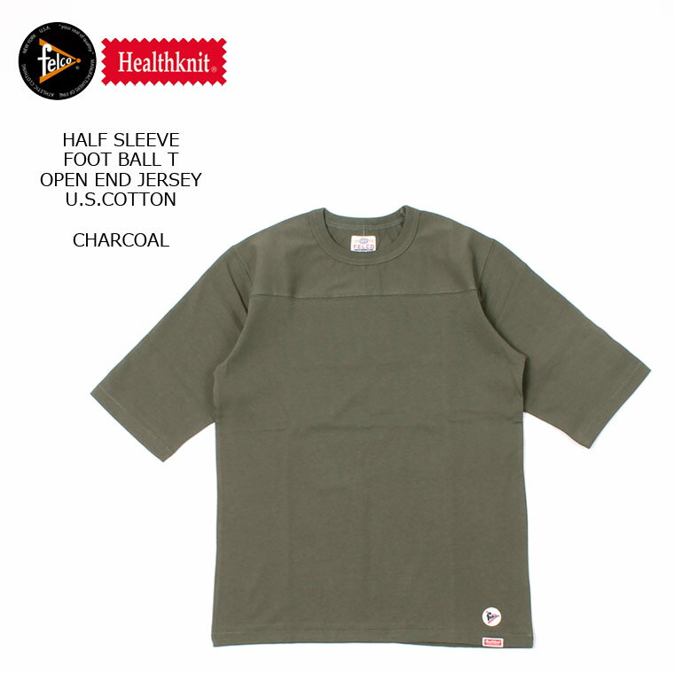 FELCO×HEALTHKNIT (フェルコ×ヘルスニット) HALF SLEEVE FOOT BALL T OPEN END JERSEY U.S.COTTON - CHARCOAL Tシャツ メンズ