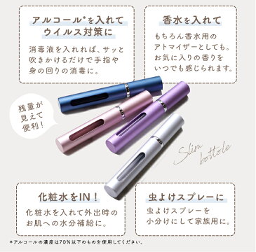 【スリムアトマイザー】スプレーボトル 5ml×4本セット アルコール対応 ミニボトル 次亜塩素酸水対応 ガラス スポイト ボトルスプレー スプレー 容器 香水 レジャーグッズ トラベルグッズ 詰め替え容器 詰め替えボトル 空ボトル メール便 送料無料