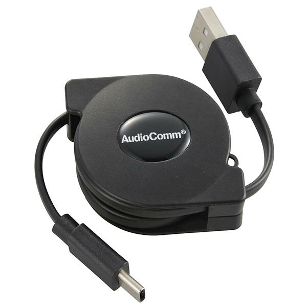 スマートフォン用ケーブル SMT-L08MCA-K USB2.0 Type-C 巻取ケーブル(0.8m/ブラック)_OHM(オーム電機)