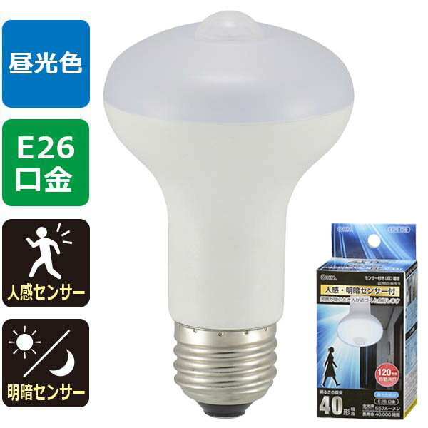 樂天商城 - LED電球 口金E26 一般電球形(センサー付) LDR5D-W/S 9 LED電球（40形相当/557lm/昼光色/E26/人感・明暗センサー付）_OHM（オーム電機）