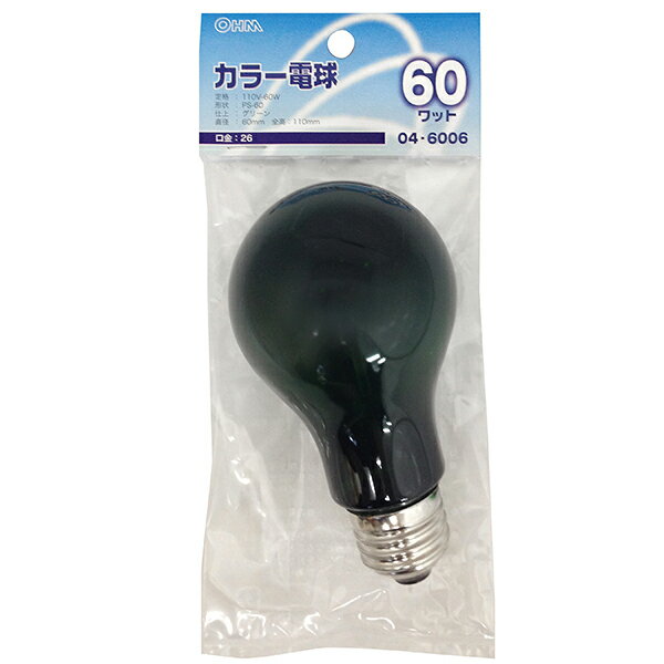 Rakuten - 白熱電球 口金E26 クリアカラー球 【納期約2週間】LB-PS6660-CG クリアカラー球PS60 60W グリーン E26 OHM（オーム電機）
