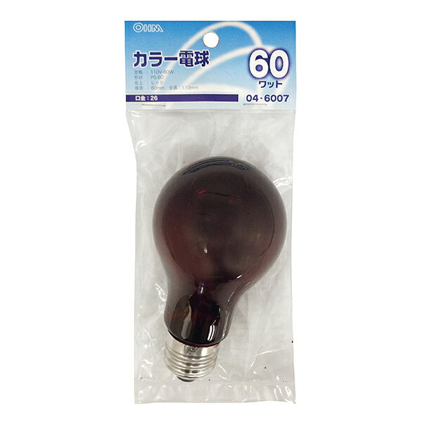 白熱電球 口金E26 クリアカラー球 【納期約2週間】LB-PS6660-CR クリアカラー球PS60 60W レッド E26 OH..