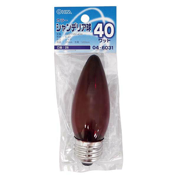 樂天商城 - 白熱電球 口金E26 シャンデリア球 【納期約2週間】LB-C7640-CR シャンデリア球 クリアカラー（40W/レッド/C-37/E26） OHM（オーム電機）
