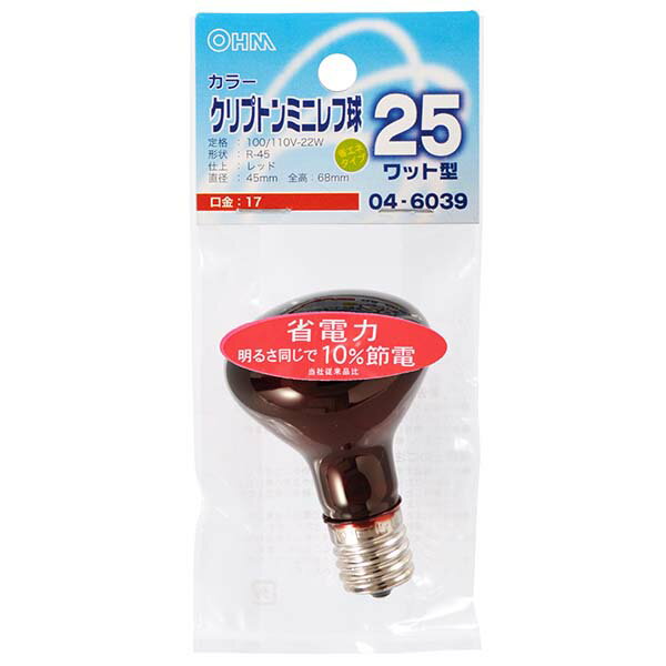 白熱電球 口金E17 クリプトンレフ球 【納期約2週間・ご注文単位5個】LB-R4725K-CR クリプトンミニレフ球（25W相当/レッド/E17） OHM（オーム電機）