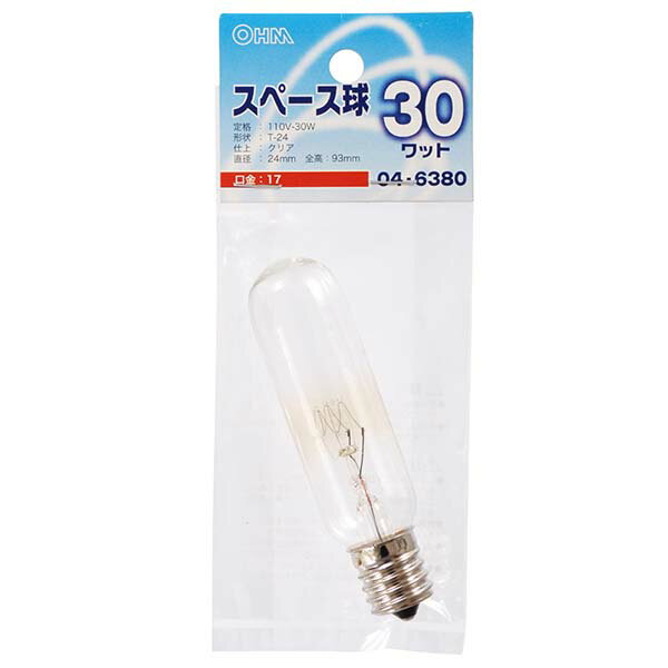 Rakuten - 白熱電球 口金E17 スペース球 【納期約2週間】LB-TS4730-C スペース球T24 E17 30Wクリア OHM（オーム電機）