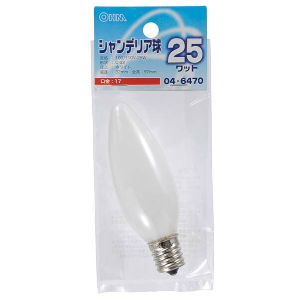 乐天商城 - 白熱電球 口金E17 シャンデリア球 【納期約2週間】LB-C2725-W シャンデリア球（25W/ホワイト/C-32/E17） OHM（オーム電機）