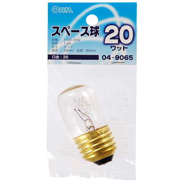 Other - 白熱電球 口金E26 スペース球 【納期約2週間】LB-T6620-C スペース球T26 E26 20Wクリア OHM（オーム電機）
