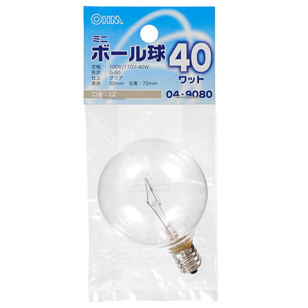 樂天商城 - 白熱電球 口金E12 ミニボール球 【納期約2週間】LB-G5240-C ミニボール球（40W/クリア/G50/E12） OHM（オーム電機）