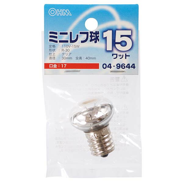 Reflection Bulb （Scatter） - 白熱電球 口金E17 ミニレフ球 【納期約2週間】LB-R3715-C ミニレフ球（15W/クリア/R-30/E17） OHM（オーム電機）
