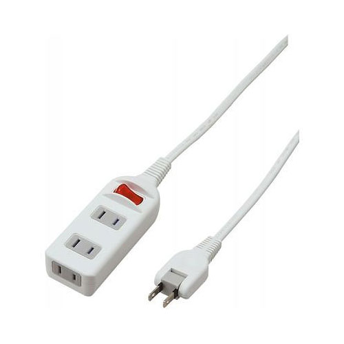 3 Holes - 電源タップ 延長コード コード付きタップ 3個口 Y02S312WH 耐トラシャッター集中スイッチ付3個口2m YAZAWA(ヤザワコーポレーション）