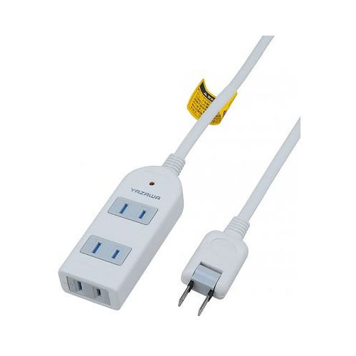 乐天商城 - 電源タップ 延長コード コード付きタップ 3個口 Y02KS302WH 雷サージ付延長コード・タップ3個口2m白 YAZAWA(ヤザワコーポレーション）