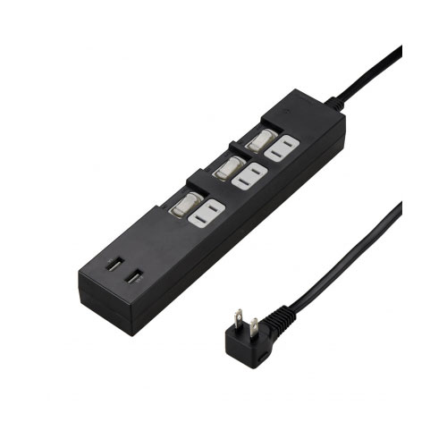 Rakuten - 電源タップ 延長コード コード付きタップ 3個口 Y02KS532BK2U 個別スイッチ付3AC2USB3.4A2mブラック YAZAWA(ヤザワコーポレーション）