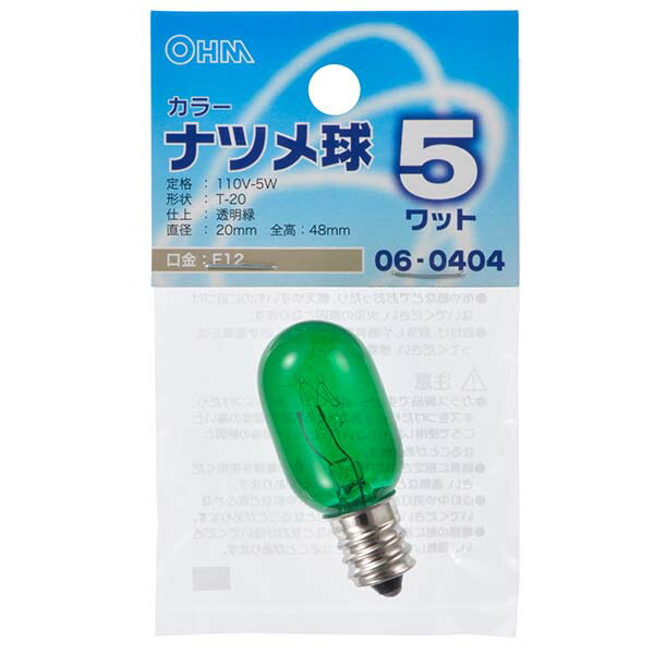 白熱電球 口金E12 ナツメ球 LB-T205-CG カラーナツメ球（5W/クリア緑/T-20/E12） OHM（オーム電機）