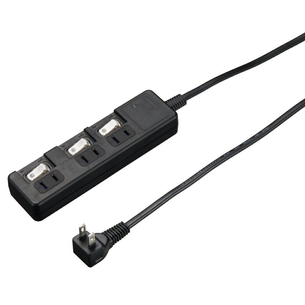 樂天商城 - 電源タップ 延長コード コード付きタップ 3個口 雷ガード付節電タップ 3個口 3m ブラック_H8KS333BK_YAZAWA（ヤザワコーポレーション）