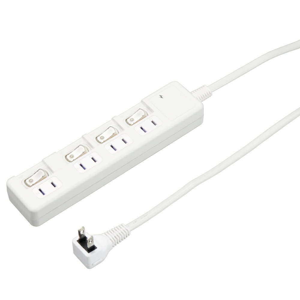 電源タップ 延長コード コード付きタップ 4個口 雷ガード付節電タップ 4個口 1m ホワイト_H8KS441WH_YAZAWA（ヤザワコーポレーション）(2.0)