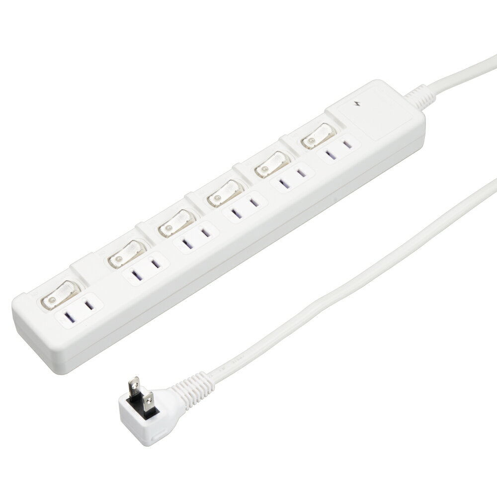 樂天商城 - 電源タップ 延長コード コード付きタップ 6個口 雷ガード付節電タップ 6個口 1m ホワイト_H8KS661WH_YAZAWA（ヤザワコーポレーション）