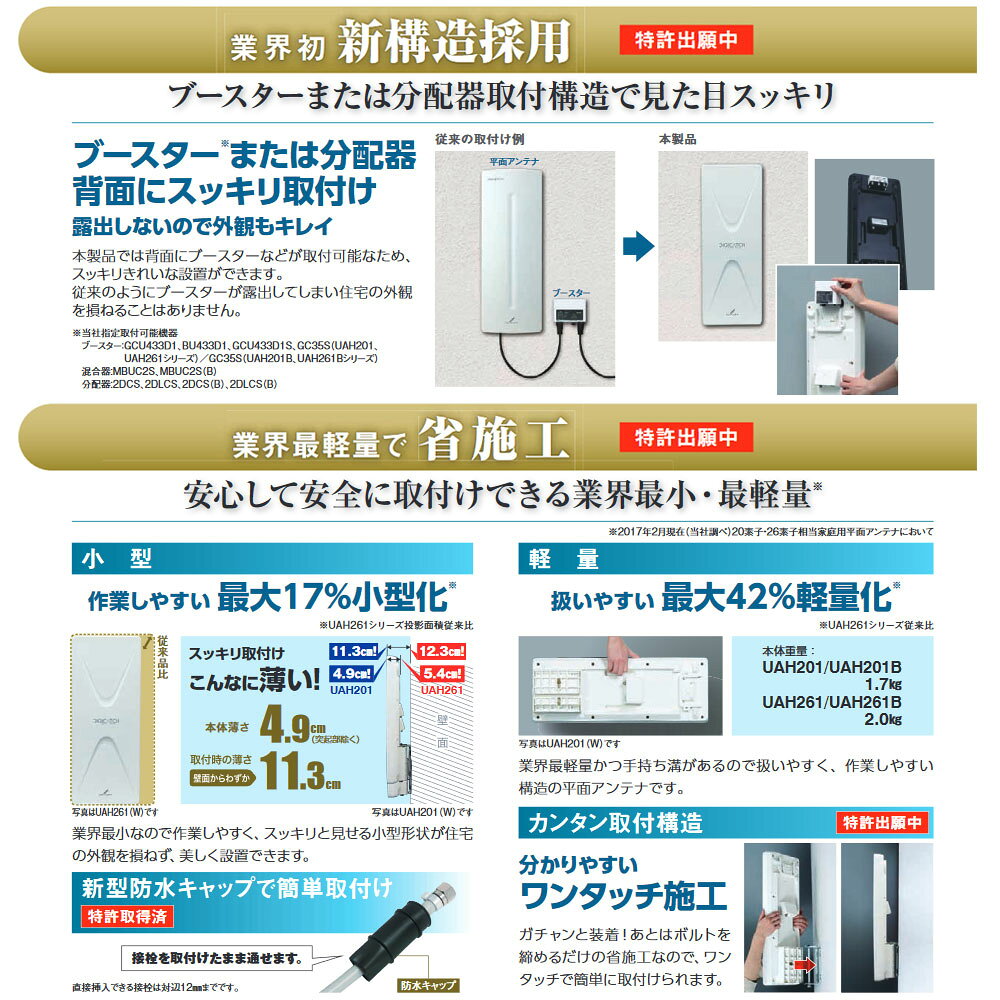 エクサイトセキュリティ楽天市場店のUHFアンテナ 家庭用 【メーカー取寄せ】UHF平面アンテナ（26素子相当）ブラックブラウン_UAH261(C)_DXアンテナ｜アングル3
