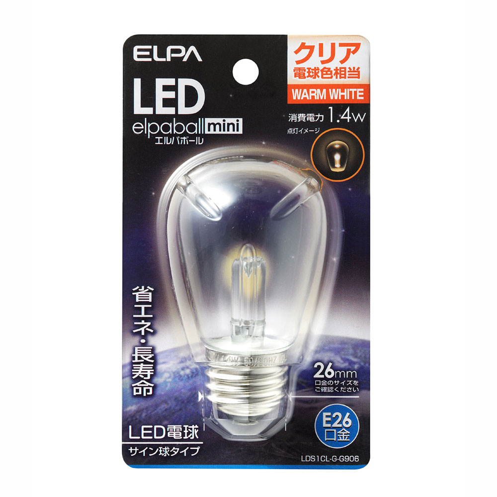 樂天商城 - LED電球 口金E26 サイン球形 LDS1CL-G-G906_1689400_LED装飾電球 サイン球 E26 クリア電球色_ELPA（エルパ・朝日電器）