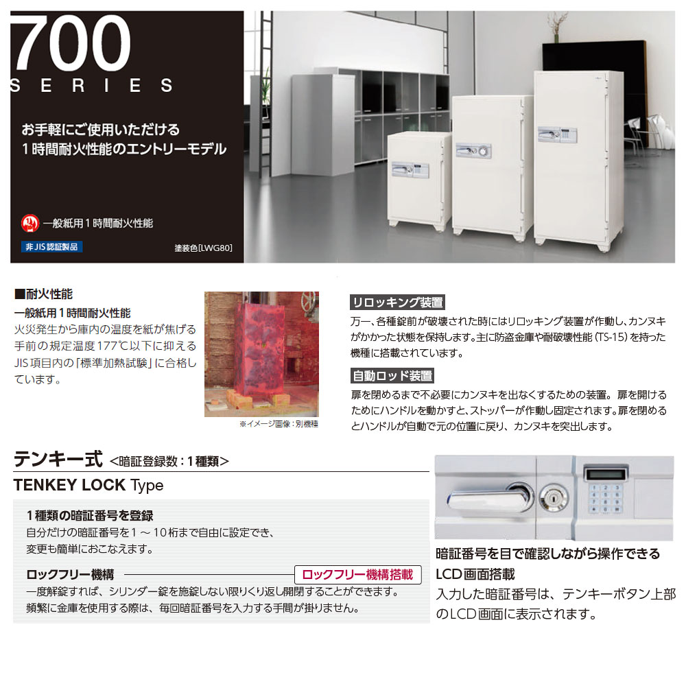 700EKG EIKO エーコー 業務用耐火金庫 テンキータイプ 1時間耐火 155kg 89L