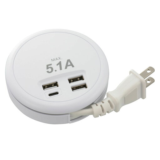 USBチャージャー(Type-A×3個口+Type-C/コード45cm/最大5.1A/ホワイト)_00-1228_SMP-U3C51E3-W_OHM(オーム電機) USBチャージャー(Type-A×3個口+Type-C/コード45cm/最大5.1A/ホワイト)_00-1228_SMP-U3C51E3-W_OHM(オーム電機)