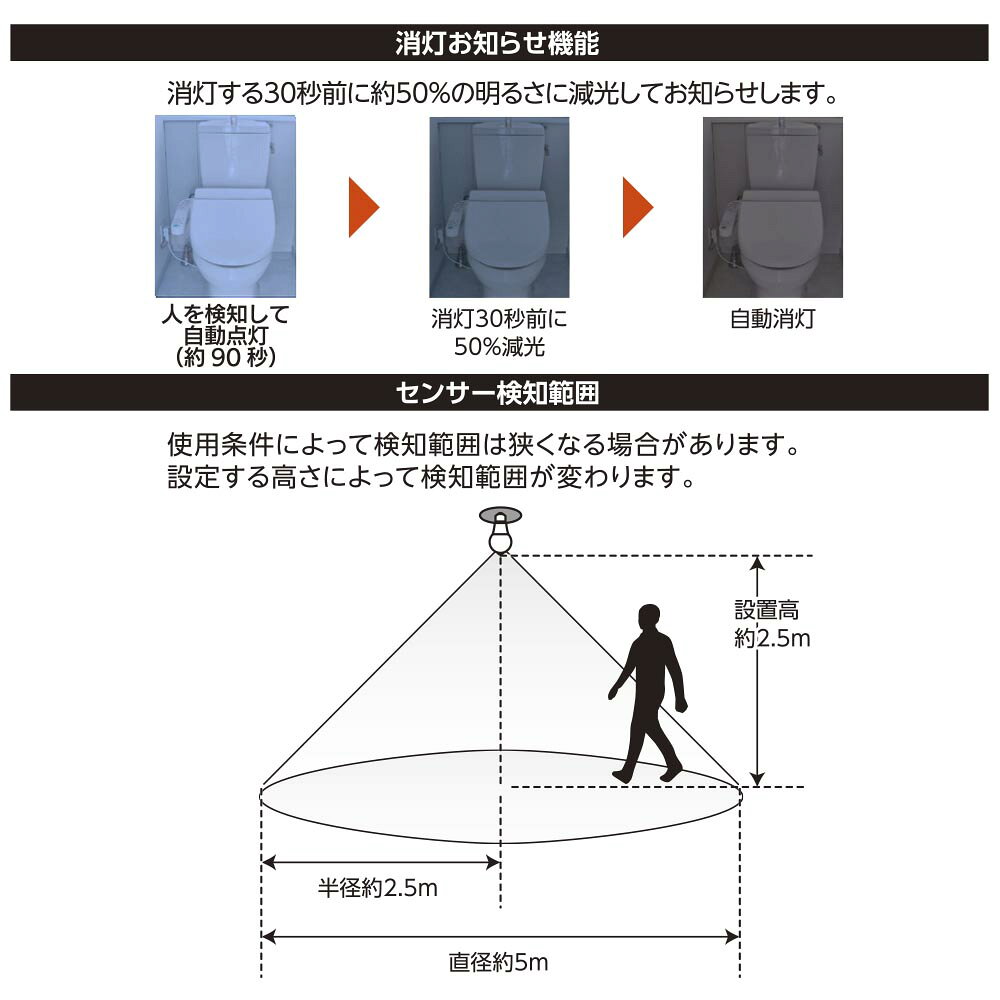 【消灯お知らせ機能搭載】LED電球（40形相当/4.7W/580 lm/昼光色/E26/人感・明暗セ...