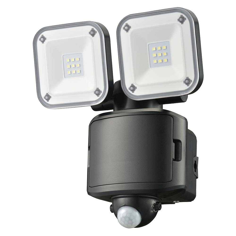 防犯LEDセンサーライト（650 lm/昼光色/単2形×3本使用/保護等級IP44/2灯/ブラック...